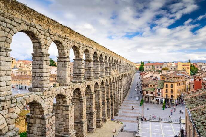 The ancient Roman aqueduct in Segovia
