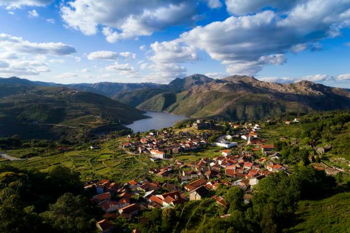 Aerial panoramic view of the historic village of Lindoso